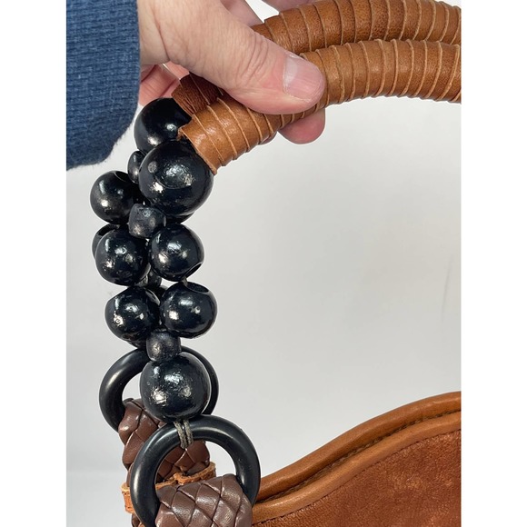 NEW NWT Roxbury Caramel Brown Distressed Leather Satchel Handbag Beads Handle - Picture 6 of 16